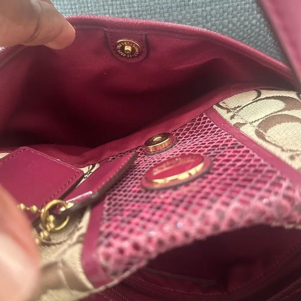 Coach Signature Python Raspberry Stripe Tote Bag - Picture 10 of 10